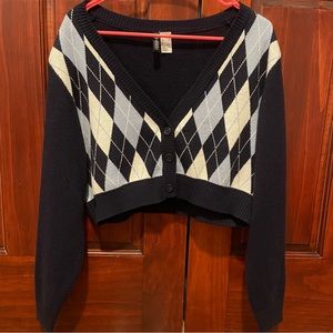h&m divided navy argyle cardigan